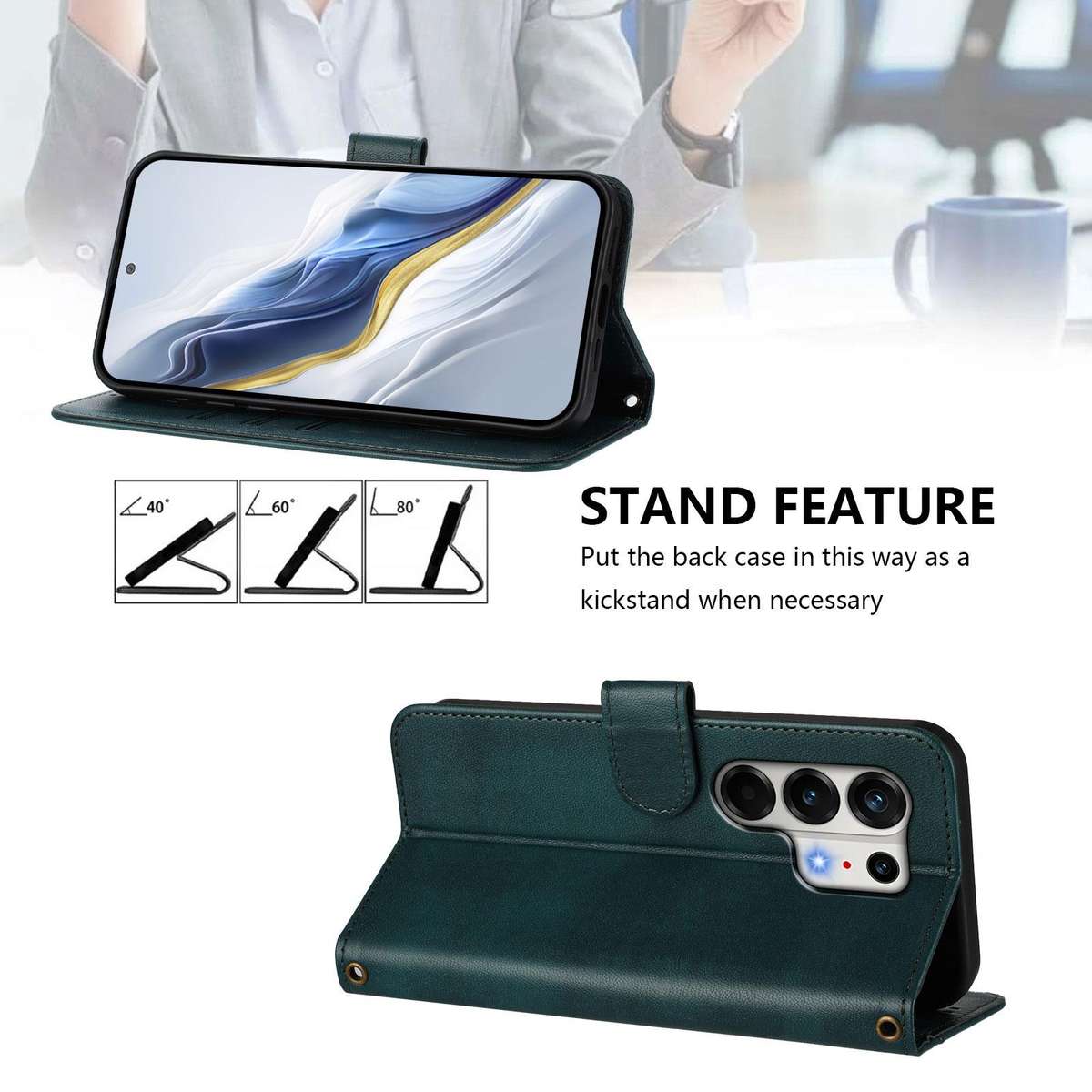For Tecno Camon 50 Pro 4G Line Splicing Buckle Retro Leather Phone Case(Dark Green)