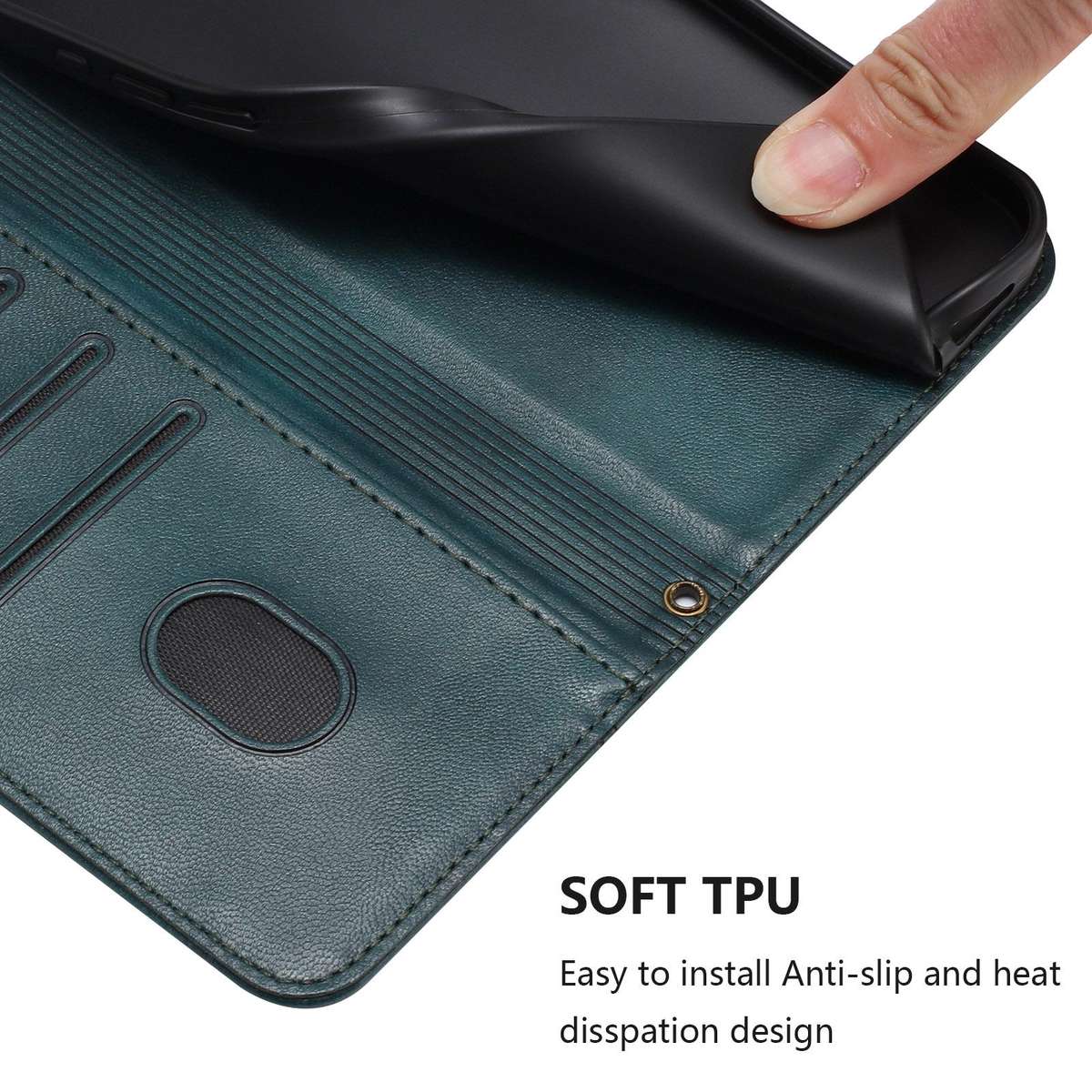 For Tecno Camon 50 Pro 4G Line Splicing Buckle Retro Leather Phone Case(Dark Green)