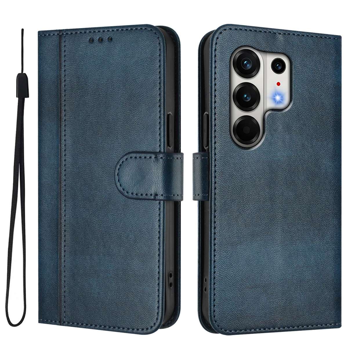 For Tecno Camon 50 Pro 4G Line Splicing Buckle Retro Leather Phone Case(Dark Blue)