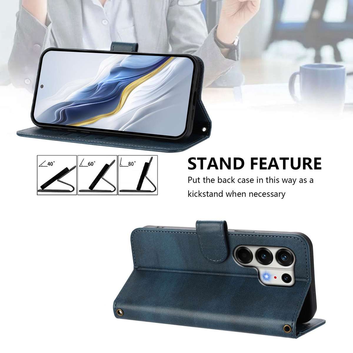 For Tecno Camon 50 Pro 4G Line Splicing Buckle Retro Leather Phone Case(Dark Blue)