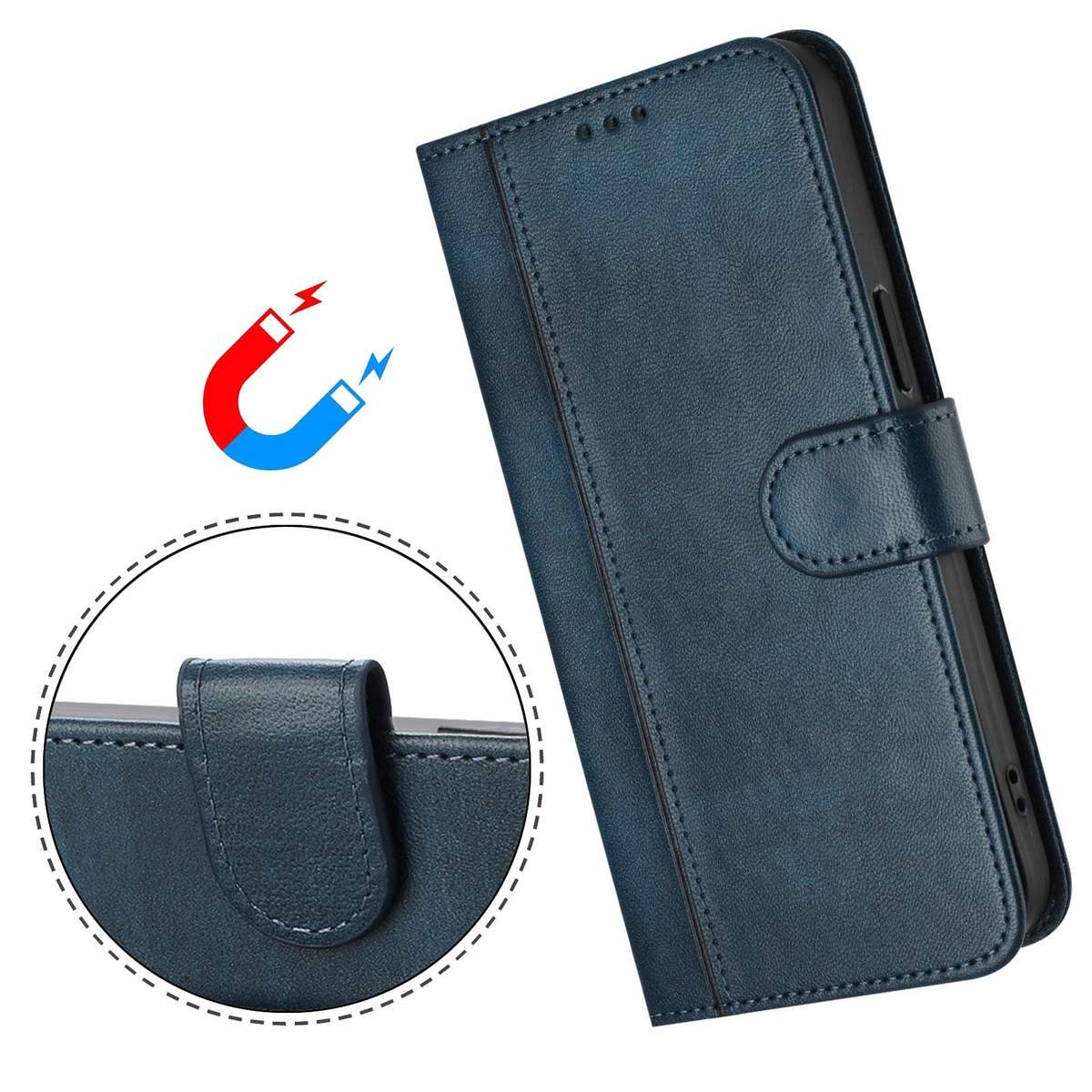 For Tecno Camon 50 Pro 4G Line Splicing Buckle Retro Leather Phone Case(Dark Blue)