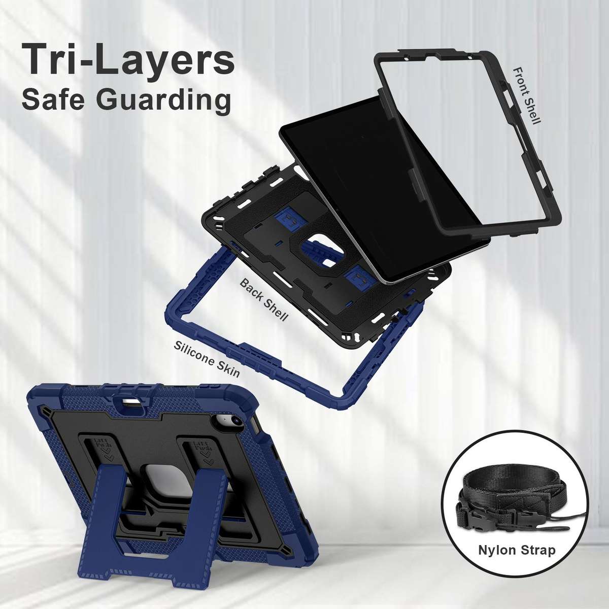For iPad Air 11 2026 / 2025 / 2024 Big Holder Silicone Hydric PC Tablet Case with ... (Navy Black)