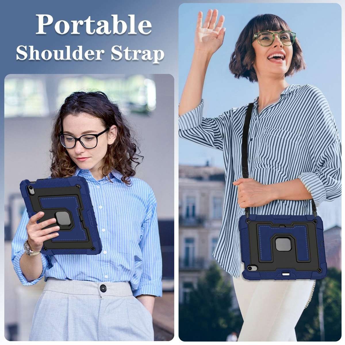 For iPad Air 11 2026 / 2025 / 2024 Big Holder Silicone Hydric PC Tablet Case with ... (Navy Black)