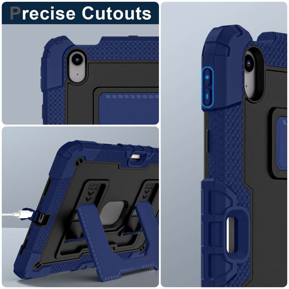 For iPad Air 11 2026 / 2025 / 2024 Big Holder Silicone Hydric PC Tablet Case with ... (Navy Black)