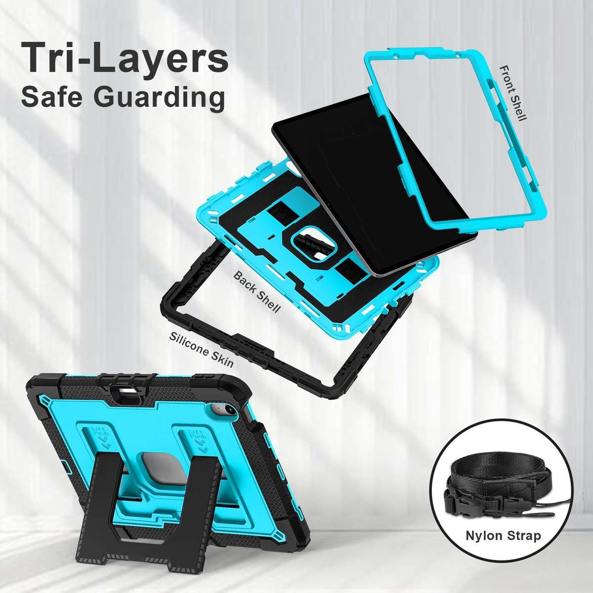 For iPad Air 11 2026 / 2025 / 2024 Big Holder Silicone Hydric PC Tablet Case with ... (Black Blue)