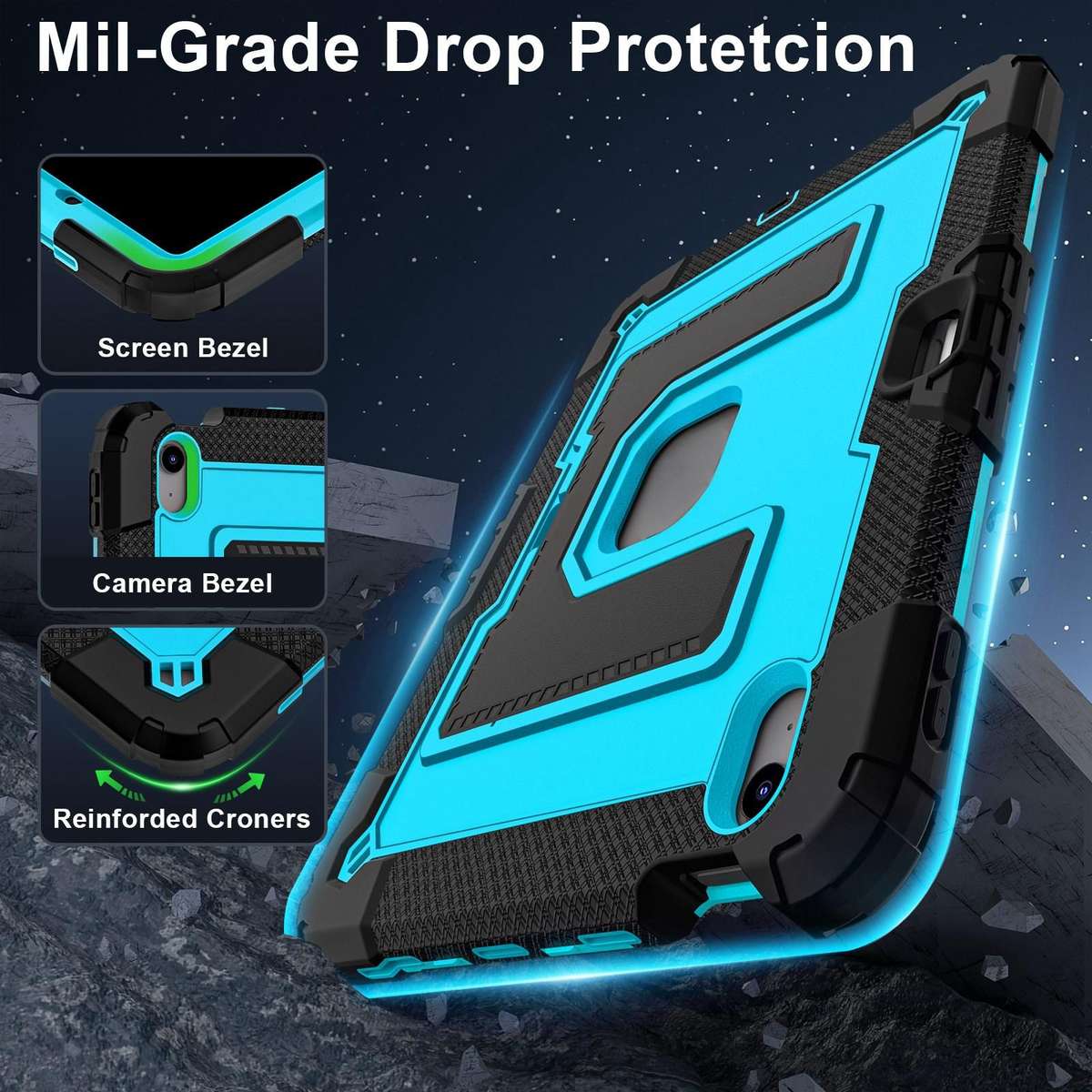 For iPad Air 11 2026 / 2025 / 2024 Big Holder Silicone Hydric PC Tablet Case with ... (Black Blue)