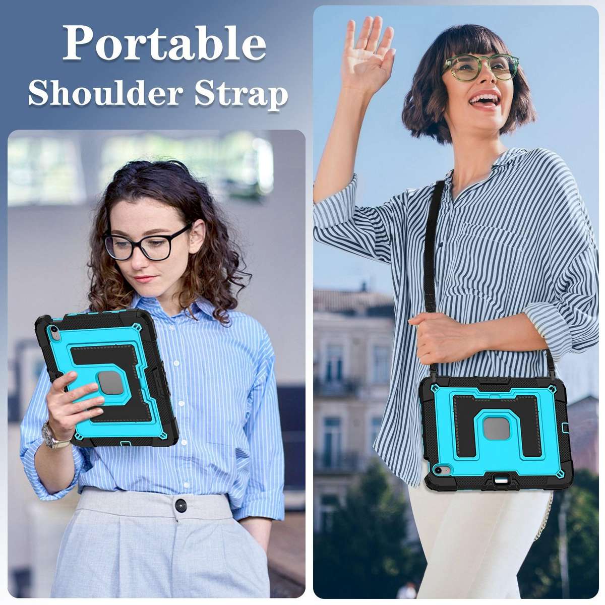 For iPad Air 11 2026 / 2025 / 2024 Big Holder Silicone Hydric PC Tablet Case with ... (Black Blue)
