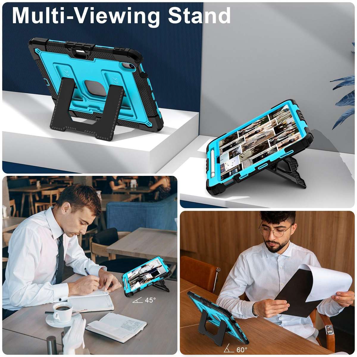 For iPad Air 11 2026 / 2025 / 2024 Big Holder Silicone Hydric PC Tablet Case with ... (Black Blue)