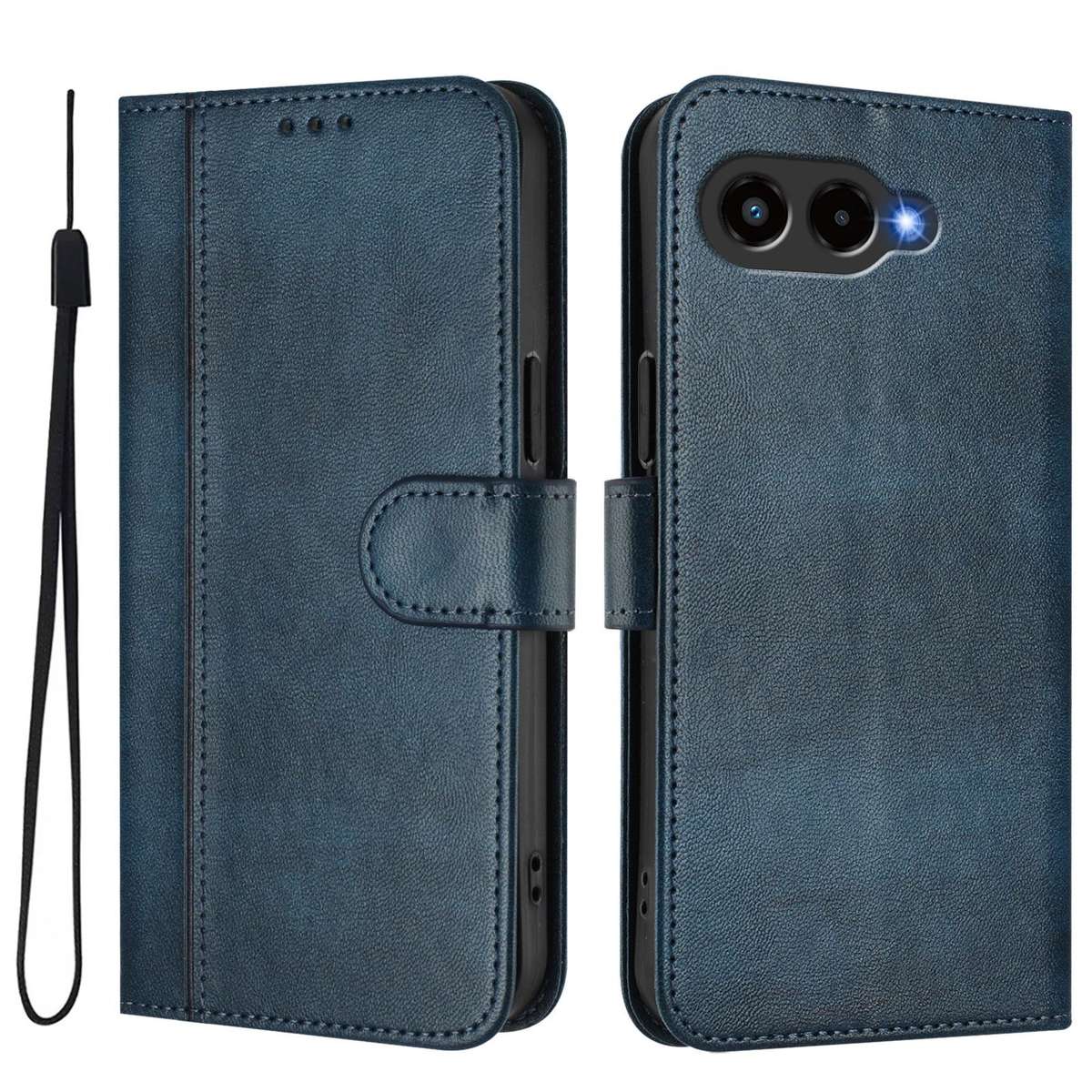 For T-Mobile REVVL 8 / T Phone 3 Line Splicing Buckle Retro Leather Phone Case(Dark Blue)