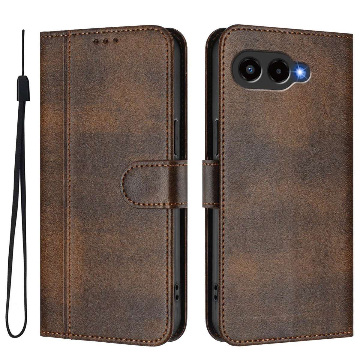 For T-Mobile REVVL 8 / T Phone 3 Line Splicing Buckle Retro Leather Phone Case(Brown)