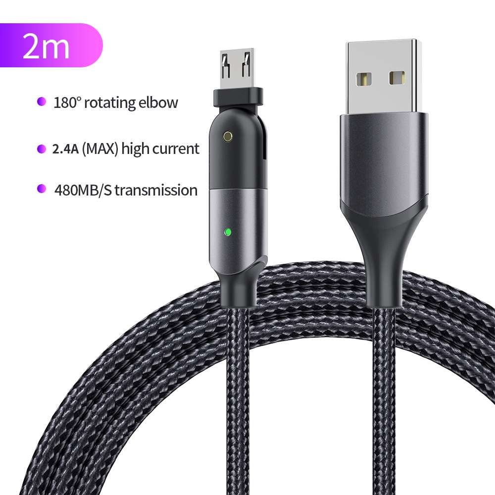 FXCM-WYA0G 2.4A USB to Micro USB 180 Degree Rotating Elbow Charging Cable, Length:2m(Grey)
