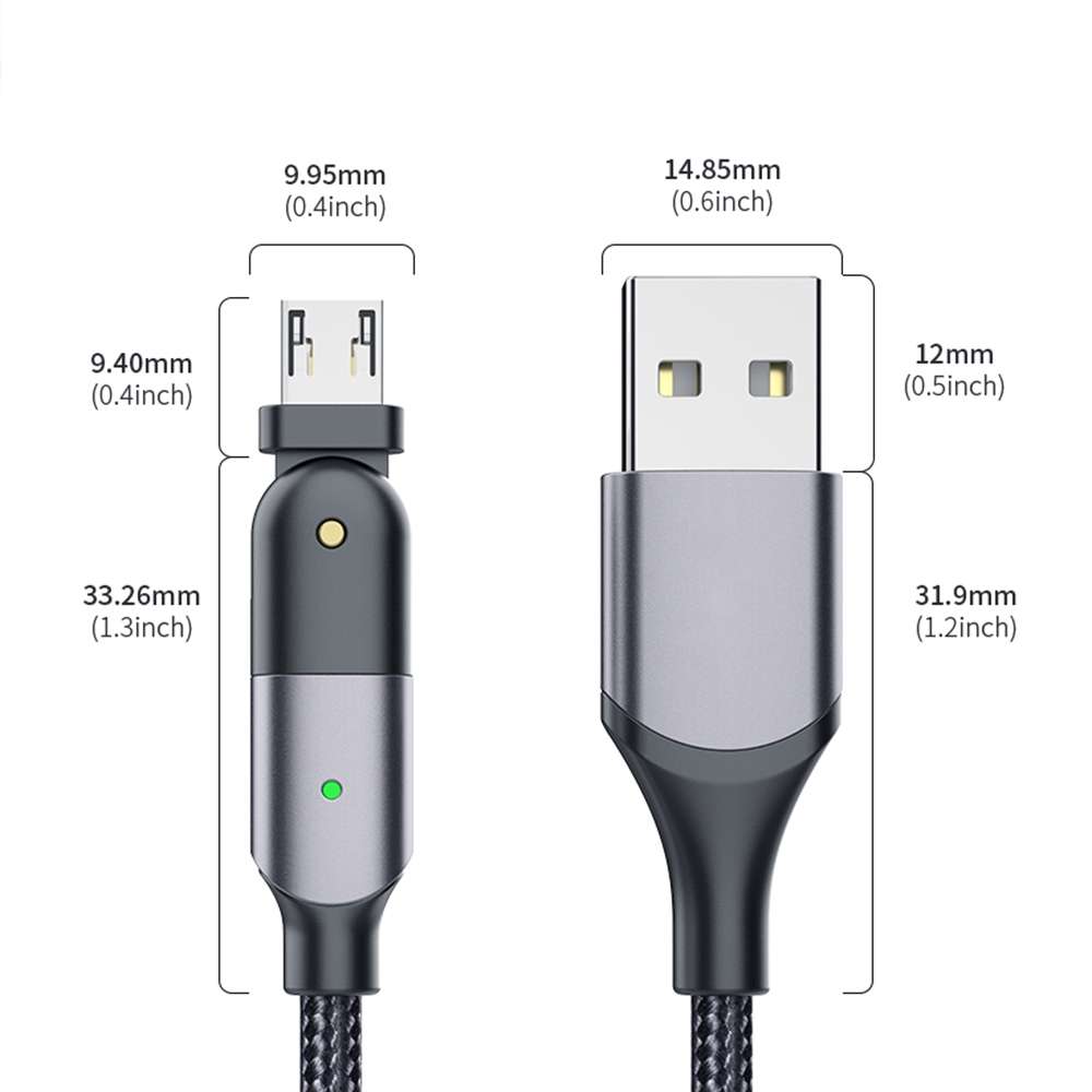 FXCM-WYA0G 2.4A USB to Micro USB 180 Degree Rotating Elbow Charging Cable, Length:2m(Grey)