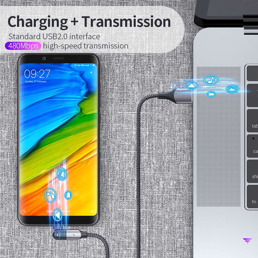 FXCM-WYA0G 2.4A USB to Micro USB 180 Degree Rotating Elbow Charging Cable, Length:2m(Grey)