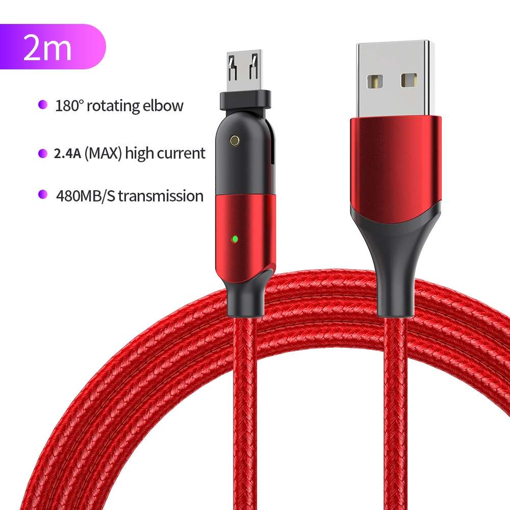 FXCM-WYA09 2.4A USB to Micro USB 180 Degree Rotating Elbow Charging Cable, Length:2m(Red)