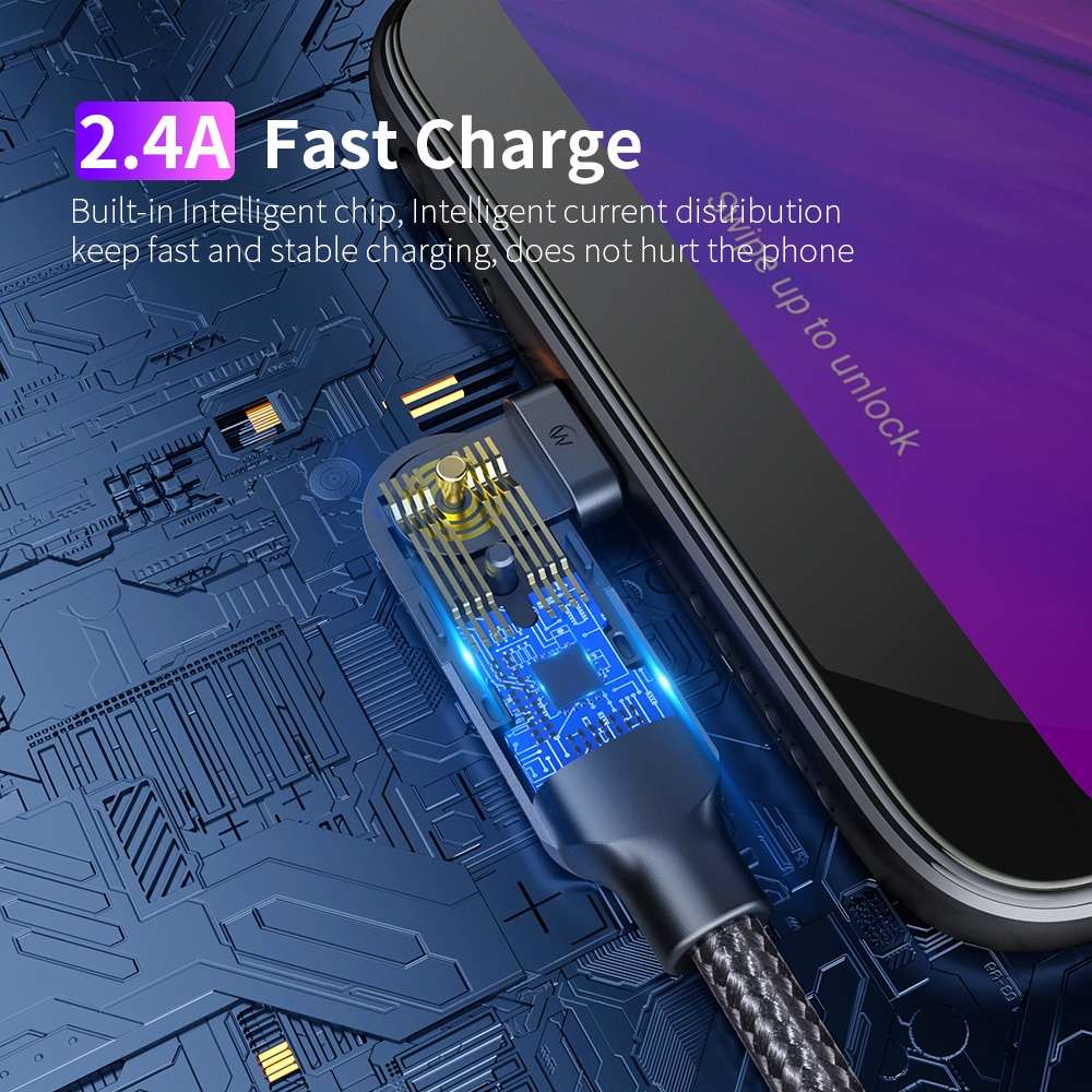 FXCM-WYA09 2.4A USB to Micro USB 180 Degree Rotating Elbow Charging Cable, Length:2m(Red)