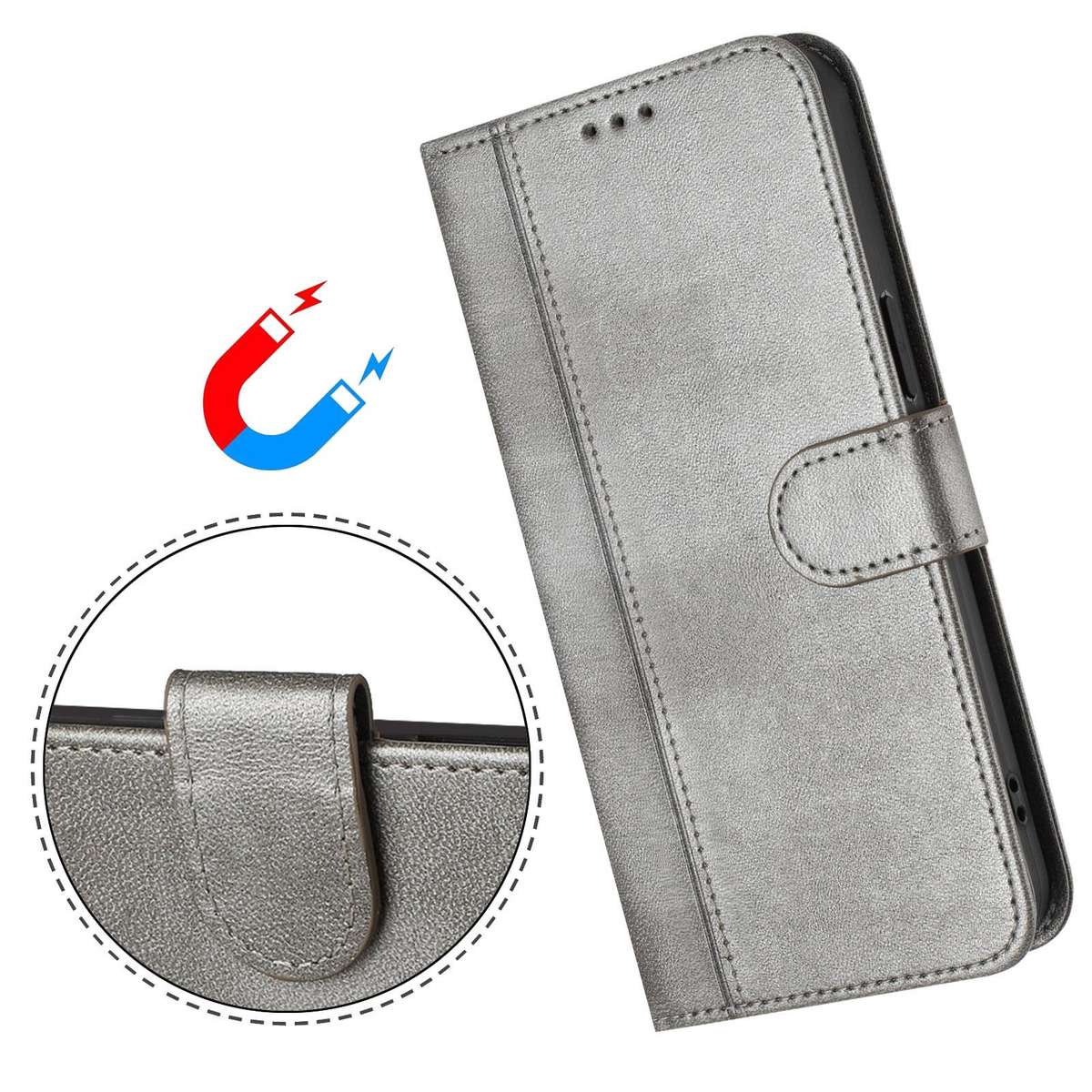 For TCL K70 Power 4G / K70 4G Line Splicing Buckle Retro Leather Phone Case(Grey)