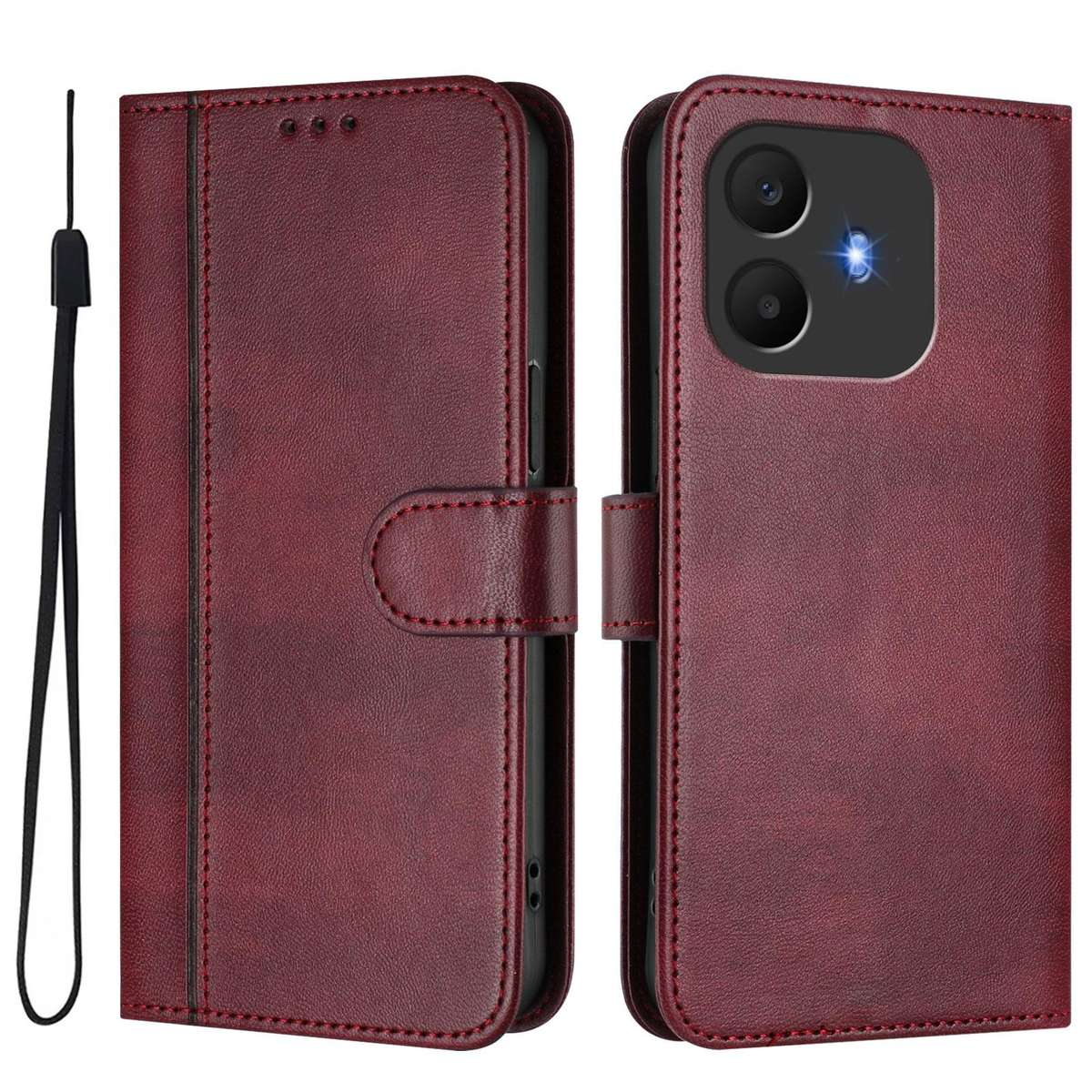 For TCL K70 Power 4G / K70 4G Line Splicing Buckle Retro Leather Phone Case(Wine Red)