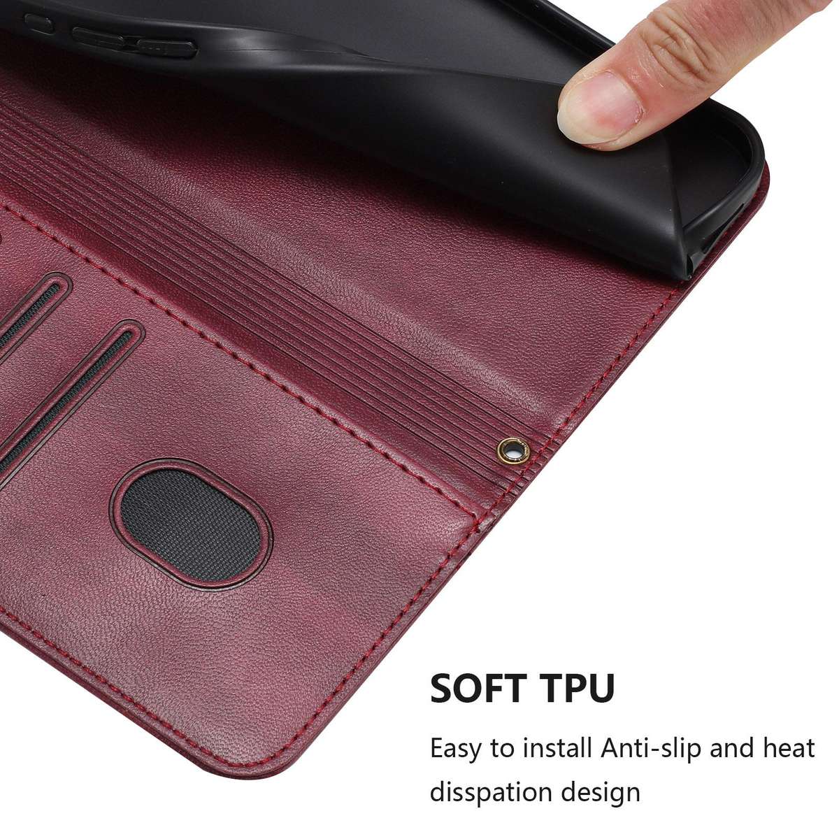 For TCL K70 Power 4G / K70 4G Line Splicing Buckle Retro Leather Phone Case(Wine Red)