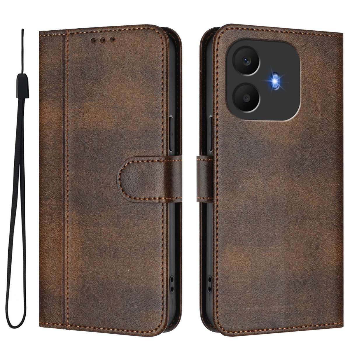 For TCL K70 Power 4G / K70 4G Line Splicing Buckle Retro Leather Phone Case(Brown)