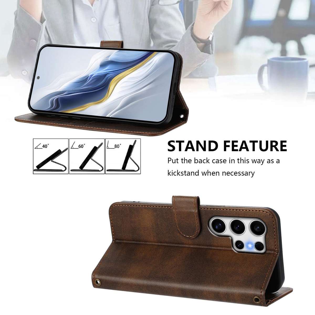 For Samsung Galaxy S25 Ultra 5G Line Splicing Buckle Retro Leather Phone Case(Brown)