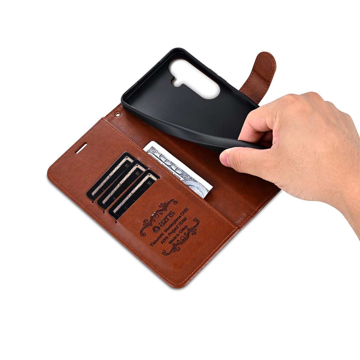 For Samsung Galaxy S24 5G AZNS Sheepskin Texture Flip Leather Phone Case(Brown)