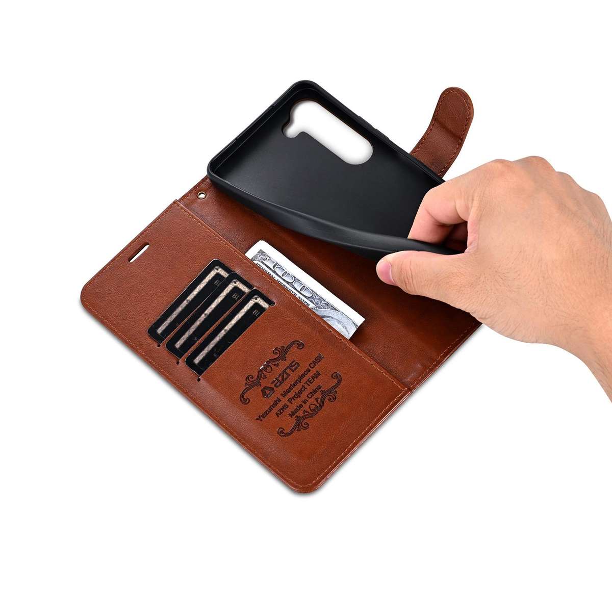 For Samsung Galaxy S23 5G AZNS Sheepskin Texture Flip Leather Phone Case(Brown)