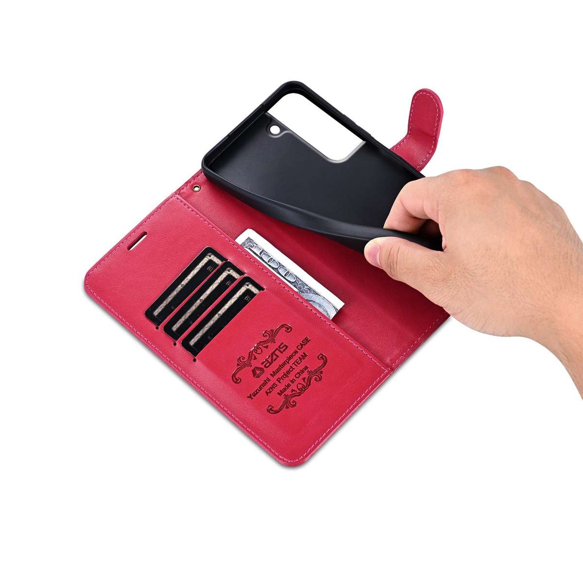 For Samsung Galaxy S22 5G AZNS Sheepskin Texture Flip Leather Phone Case(Red)