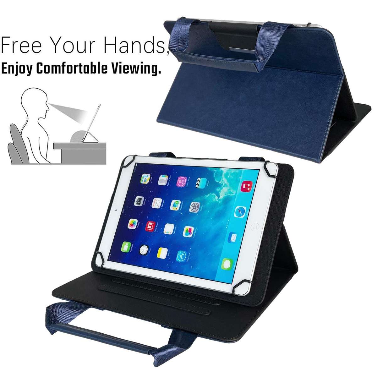 7-8 inch Zipper Handle Retro Leather Tablet Case(Royal Blue)