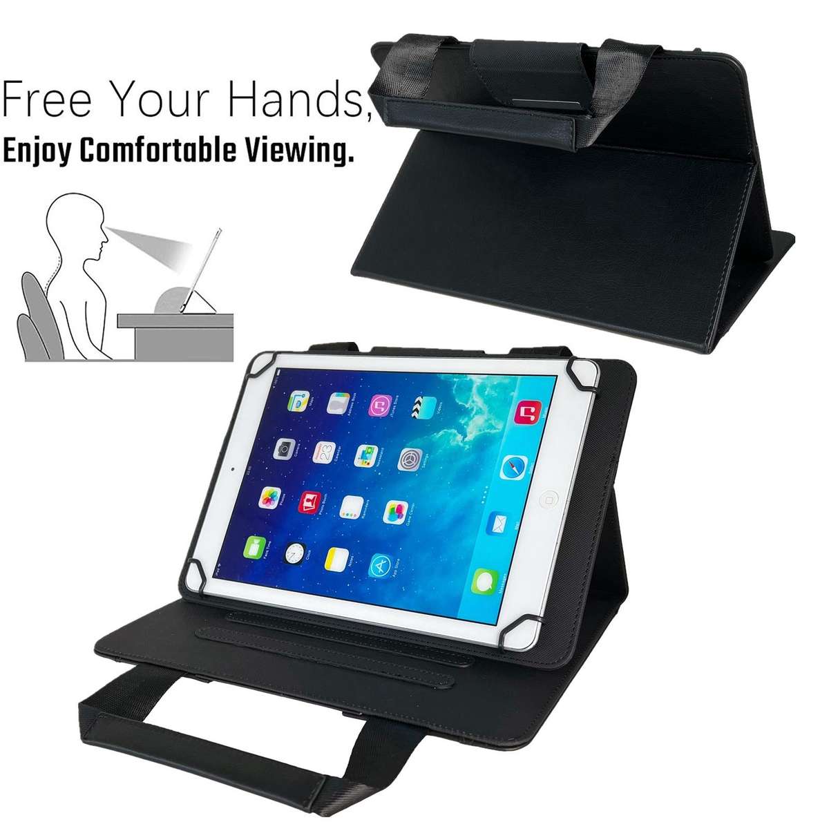 7-8 inch Zipper Handle Retro Leather Tablet Case(Black)