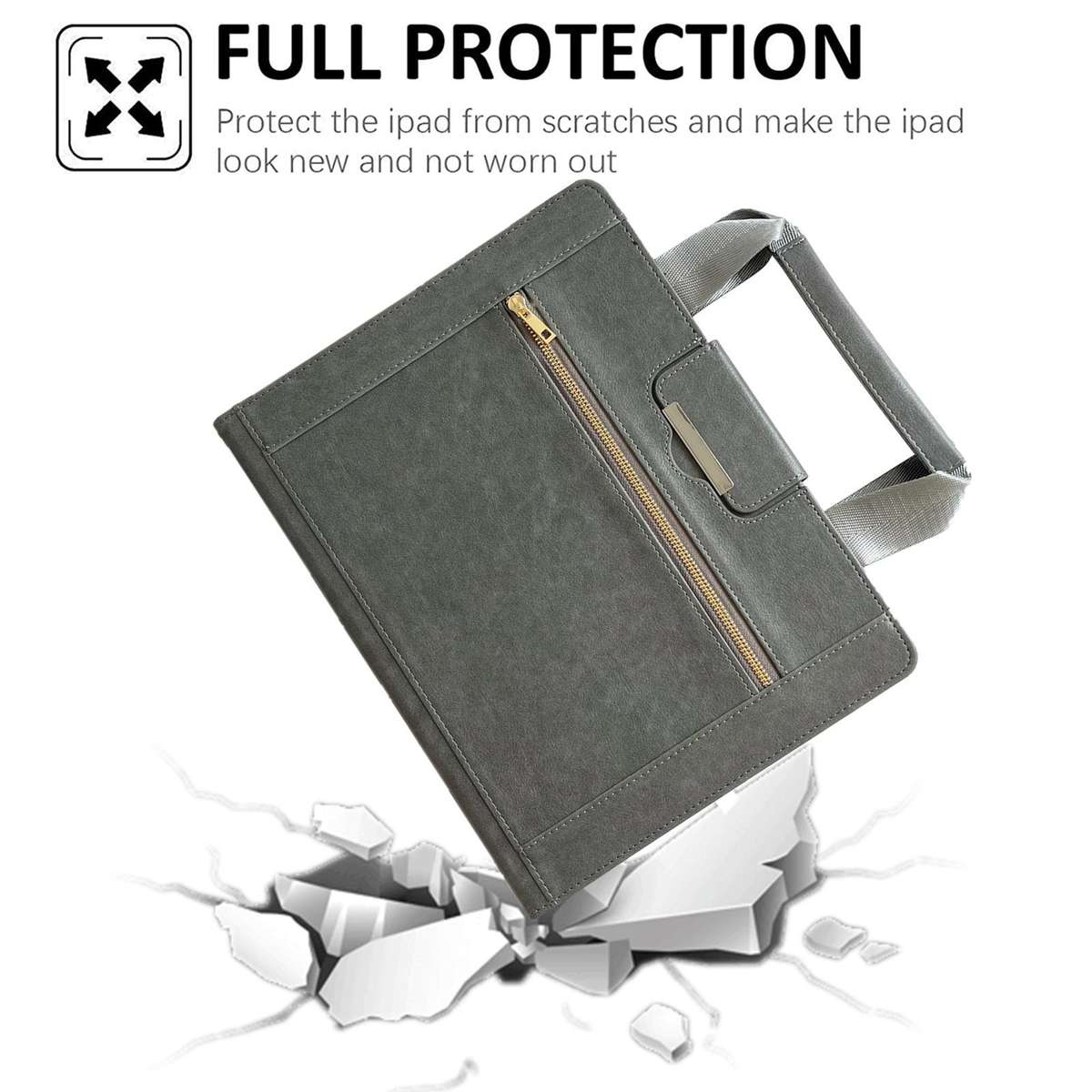 7-8 inch Zipper Handle Retro Leather Tablet Case(Grey)