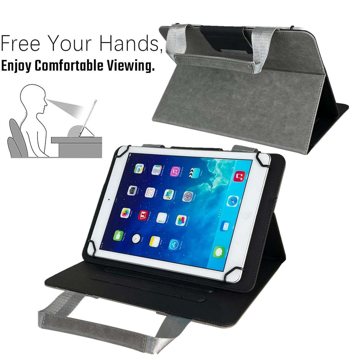 7-8 inch Zipper Handle Retro Leather Tablet Case(Grey)