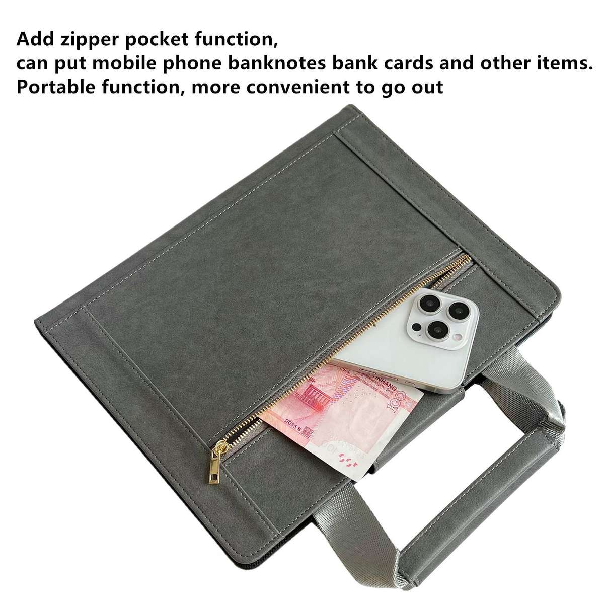 7-8 inch Zipper Handle Retro Leather Tablet Case(Grey)