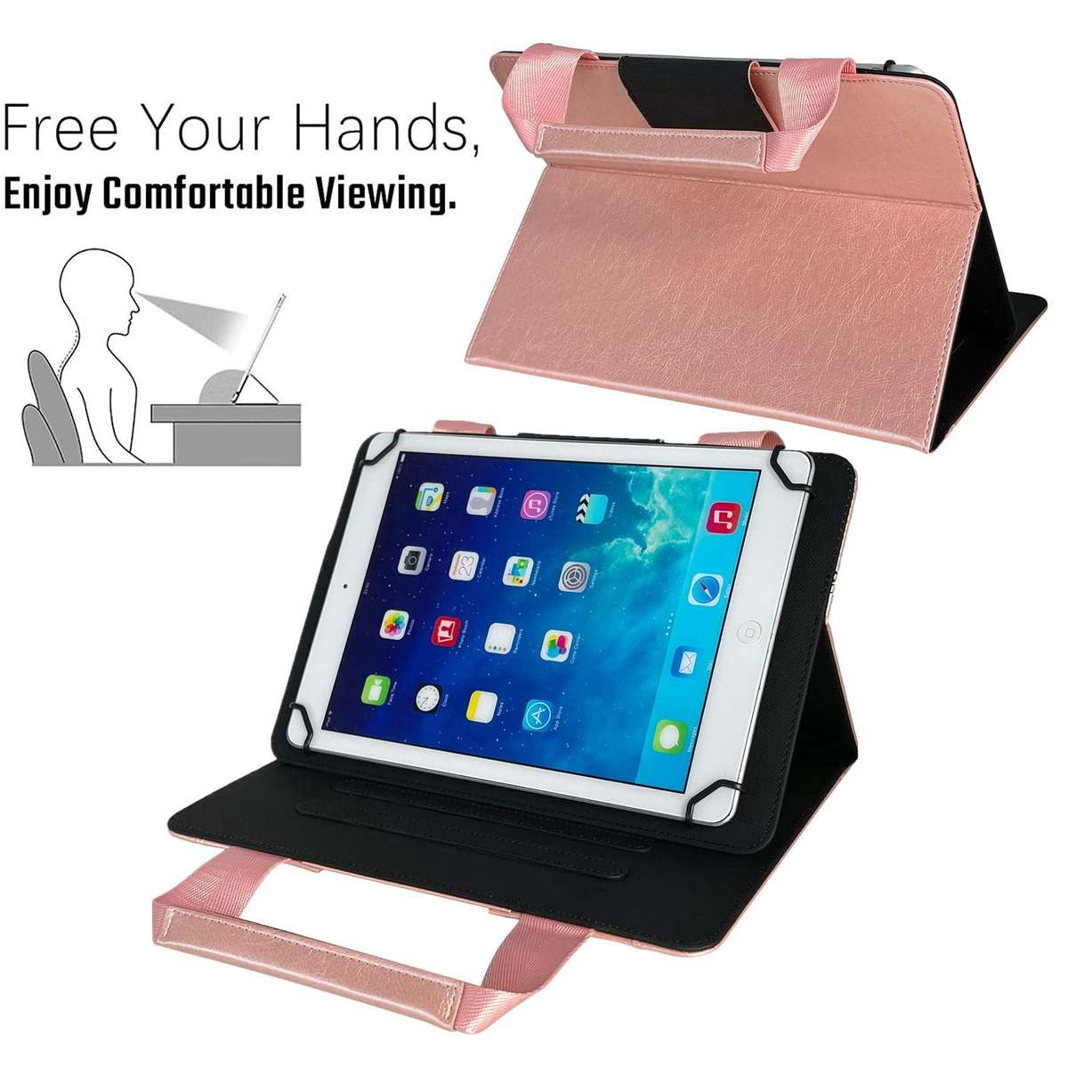 7-8 inch Zipper Handle Retro Leather Tablet Case(Rose Gold)