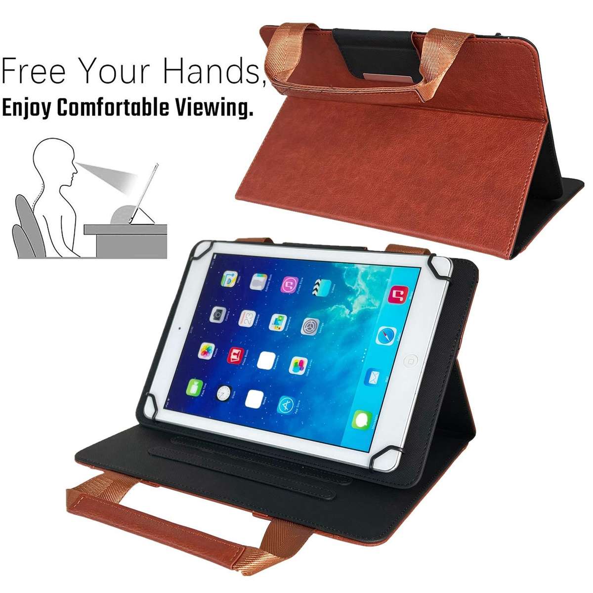 7-8 inch Zipper Handle Retro Leather Tablet Case(Brown)