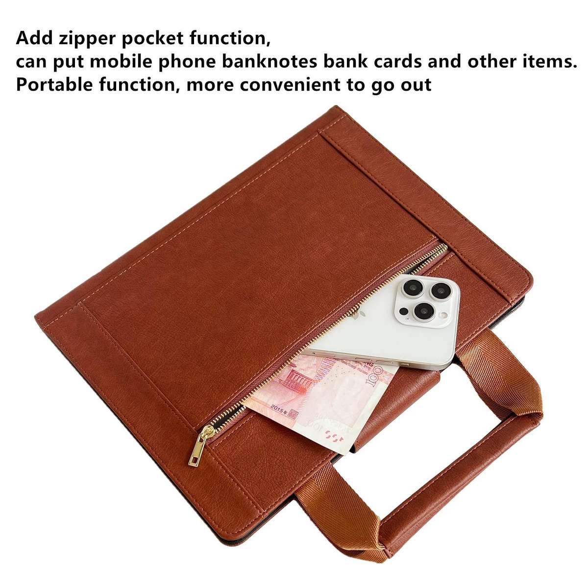 7-8 inch Zipper Handle Retro Leather Tablet Case(Brown)
