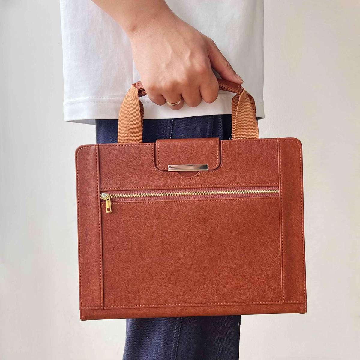 7-8 inch Zipper Handle Retro Leather Tablet Case(Brown)