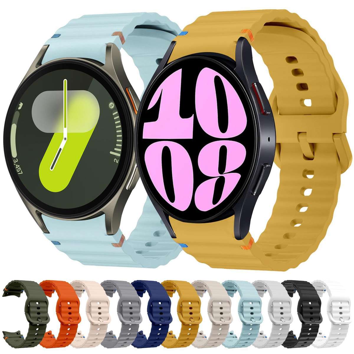 For Samsung Galaxy Watch FE / 7 / 6 / 5 / 4 xDfind Wavy Grain Stitched Colorful Buckle ... (White)