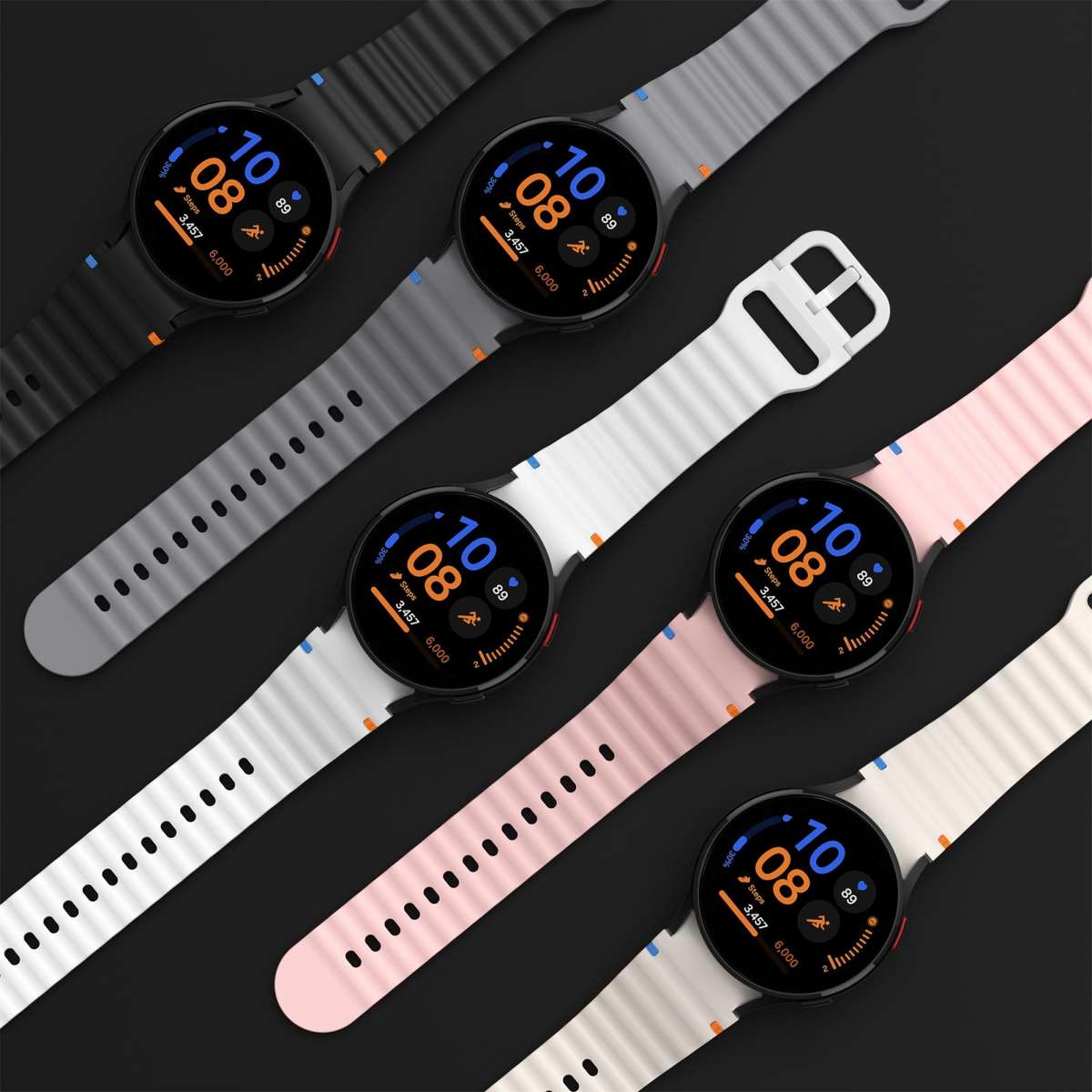 For Samsung Galaxy Watch FE / 7 / 6 / 5 / 4 xDfind Wavy Grain Stitched Colorful Buckle ... (White)