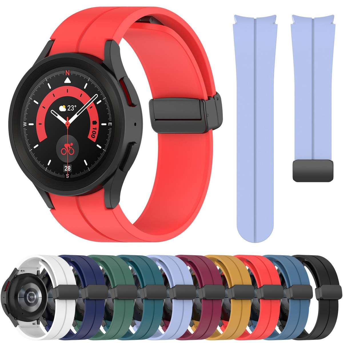 For Samsung Galaxy Watch7 / FE / 6 / 5 / 4 xDfind Fold Magnetic Black Buckle Si ... (Light Purple)