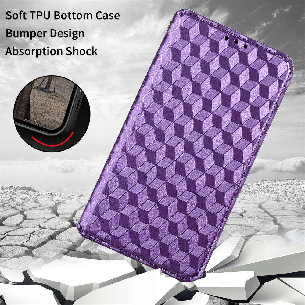 For Samsung Galaxy S24 Ultra 5G Cubic Grid Texture Flip Leather Phone Case(Purple)