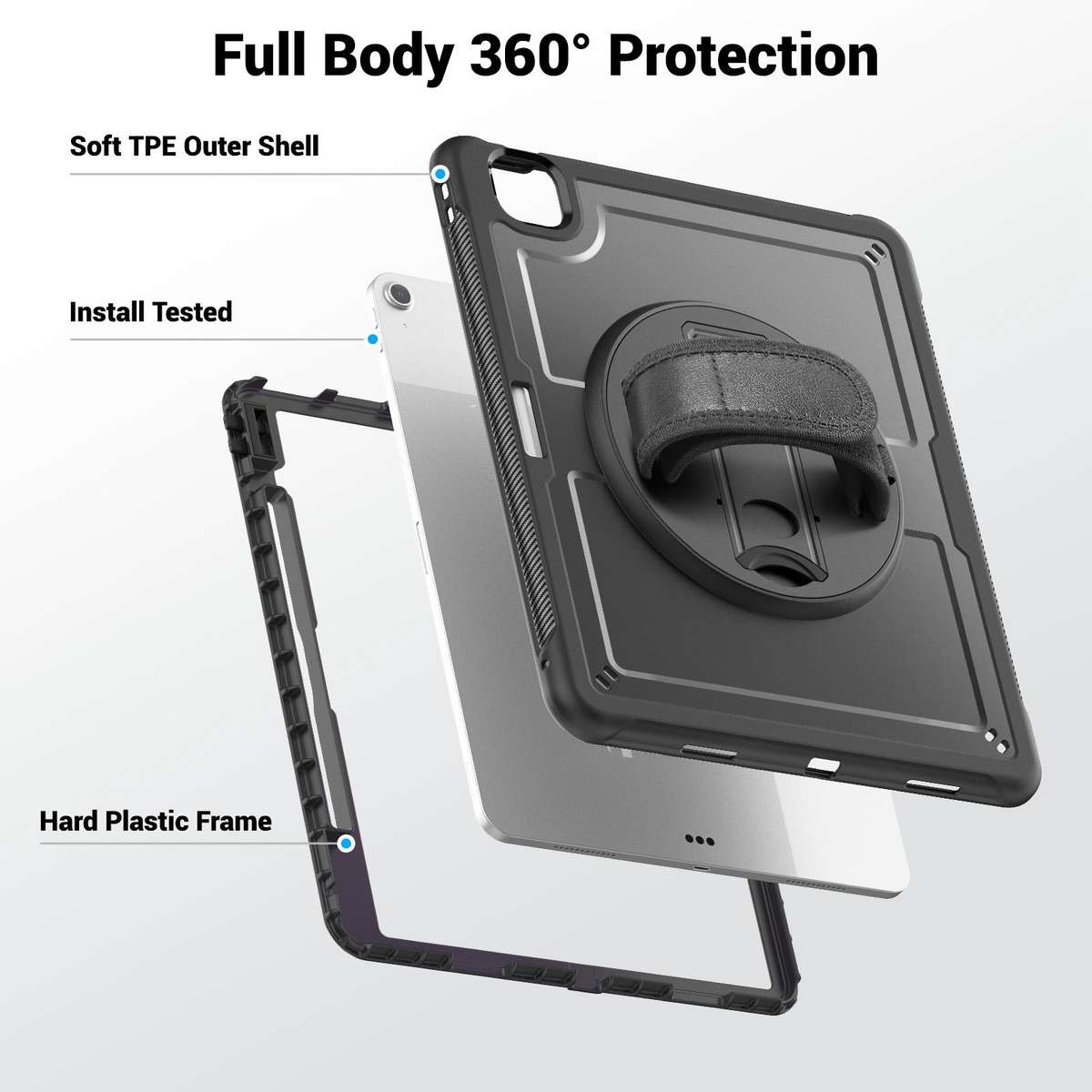 For iPad Air 13 2026 / 2025 / 2024 Honeycomb Hand Grip Turntable Stand Tablet Case(Black)