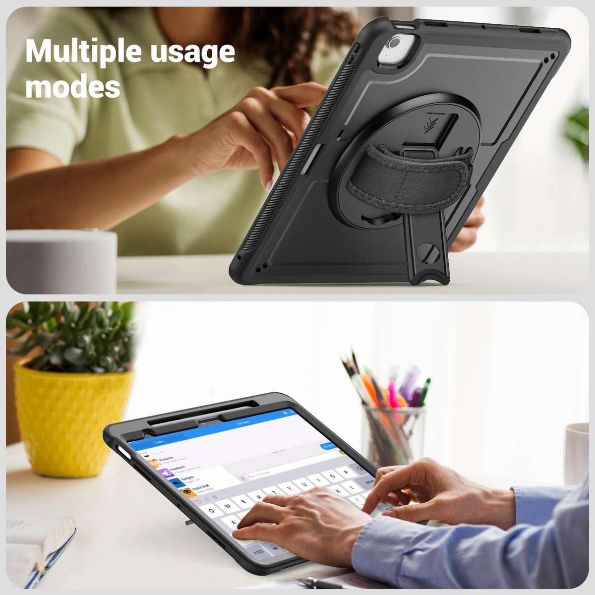 For iPad Air 13 2026 / 2025 / 2024 Honeycomb Hand Grip Turntable Stand Tablet Case(Black)