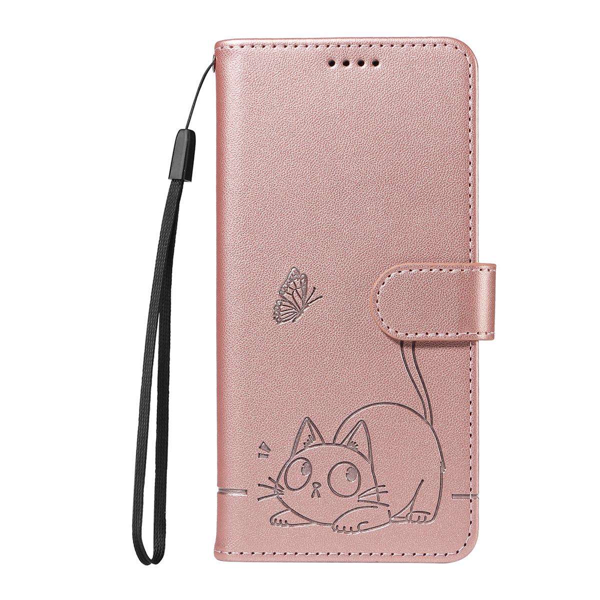 For Redmi K90 Pro Max/Poco F8 Ultra Adorable Cat Embossed Pattern Flip Leather Pho ... (Rose Gold)