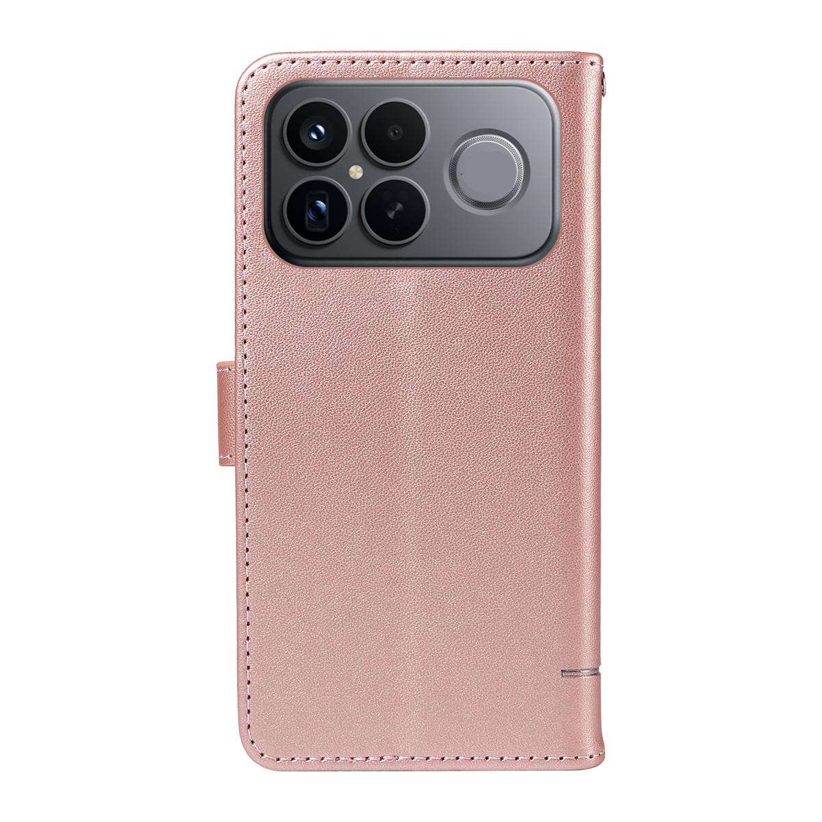 For Redmi K90 Pro Max/Poco F8 Ultra Adorable Cat Embossed Pattern Flip Leather Pho ... (Rose Gold)