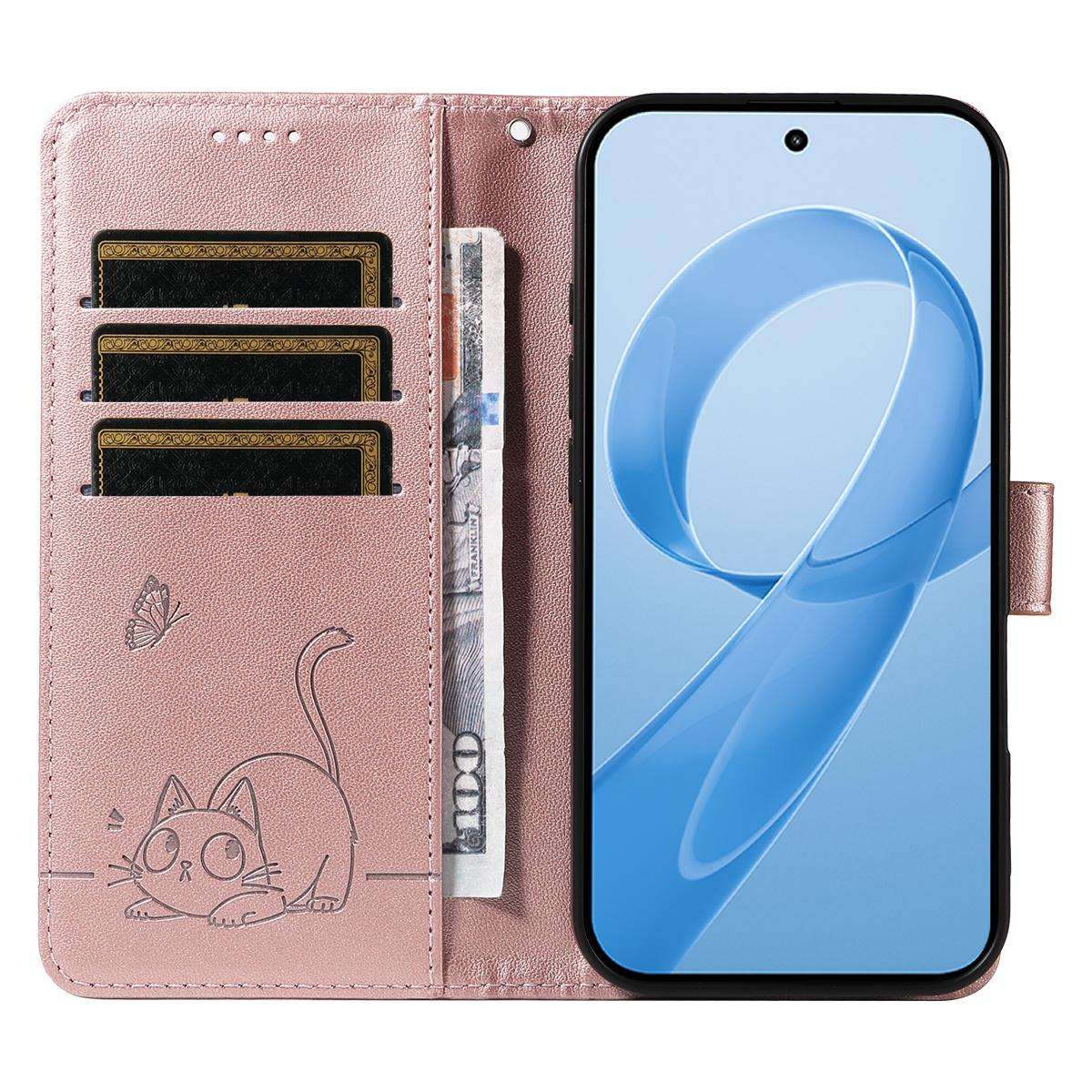 For Redmi K90 Pro Max/Poco F8 Ultra Adorable Cat Embossed Pattern Flip Leather Pho ... (Rose Gold)