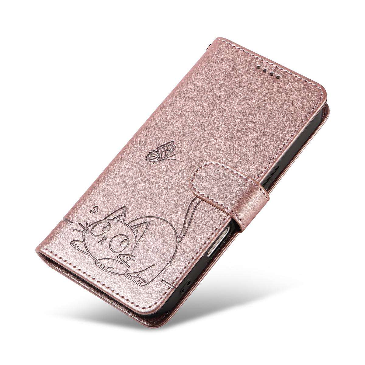 For Redmi K90 Pro Max/Poco F8 Ultra Adorable Cat Embossed Pattern Flip Leather Pho ... (Rose Gold)