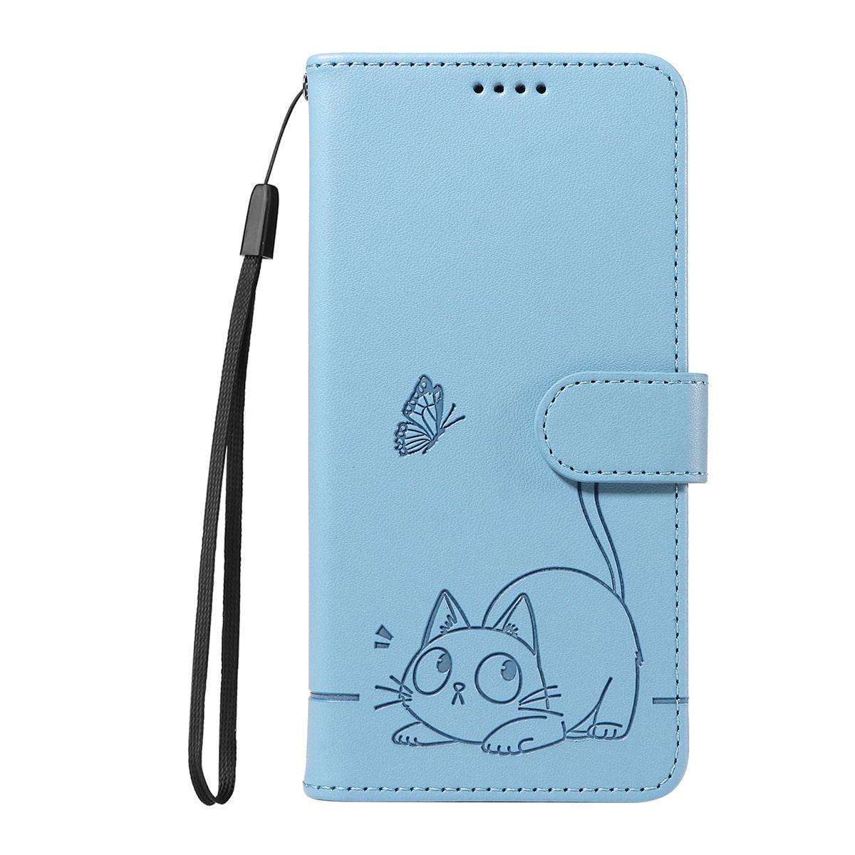For Redmi K90 Pro Max/Poco F8 Ultra Adorable Cat Embossed Pattern Flip Leather Phon ... (Sky Blue)