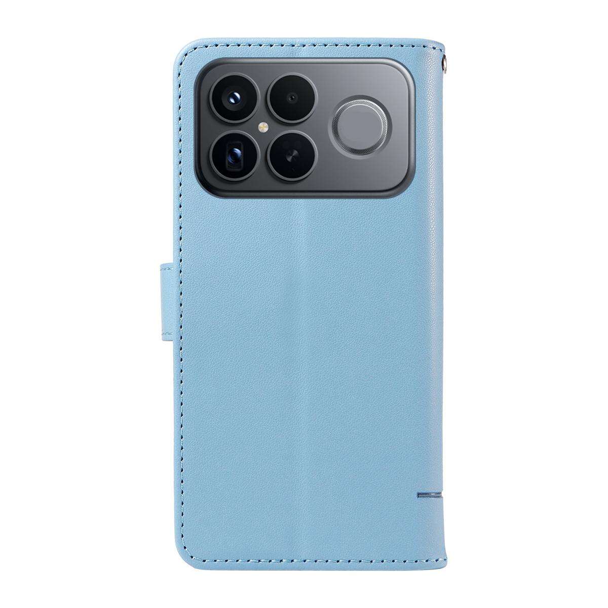 For Redmi K90 Pro Max/Poco F8 Ultra Adorable Cat Embossed Pattern Flip Leather Phon ... (Sky Blue)