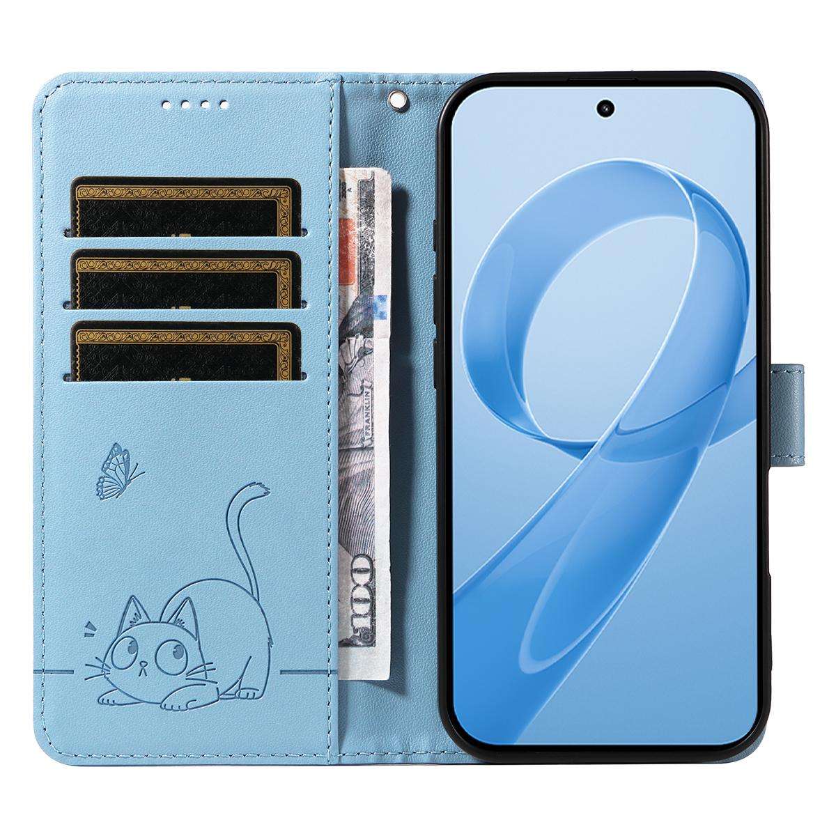 For Redmi K90 Pro Max/Poco F8 Ultra Adorable Cat Embossed Pattern Flip Leather Phon ... (Sky Blue)