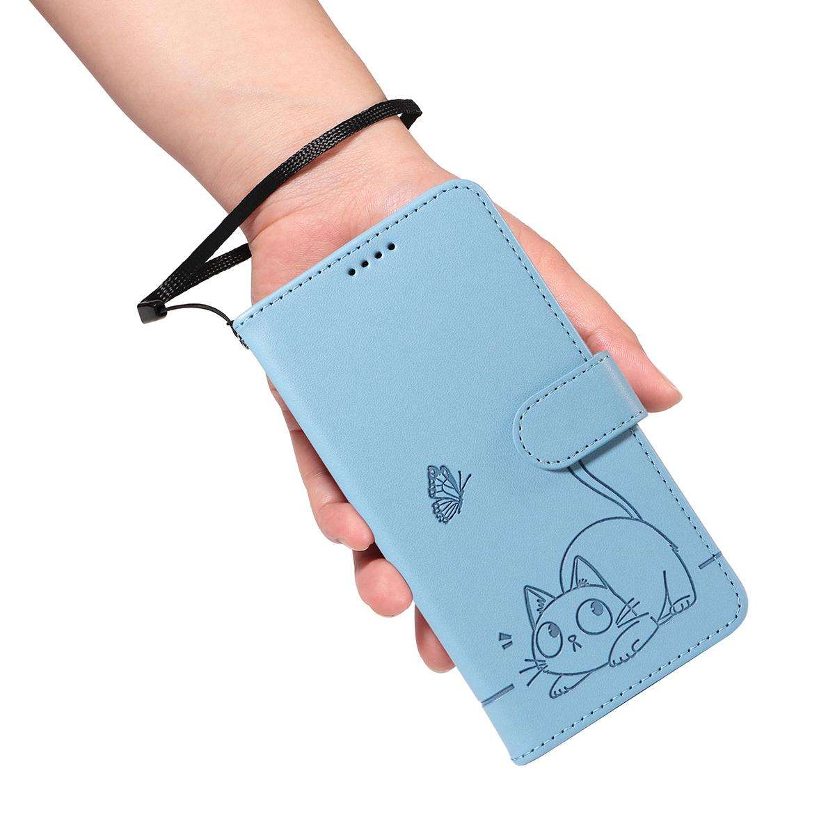 For Redmi K90 Pro Max/Poco F8 Ultra Adorable Cat Embossed Pattern Flip Leather Phon ... (Sky Blue)